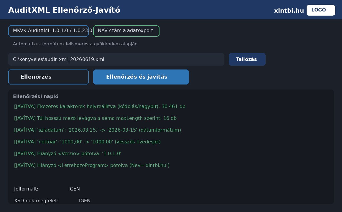 XLNT AuditXML Ellenőrző-Javító – illusztráció
