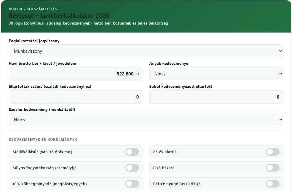 Bérteszt kalkulátor