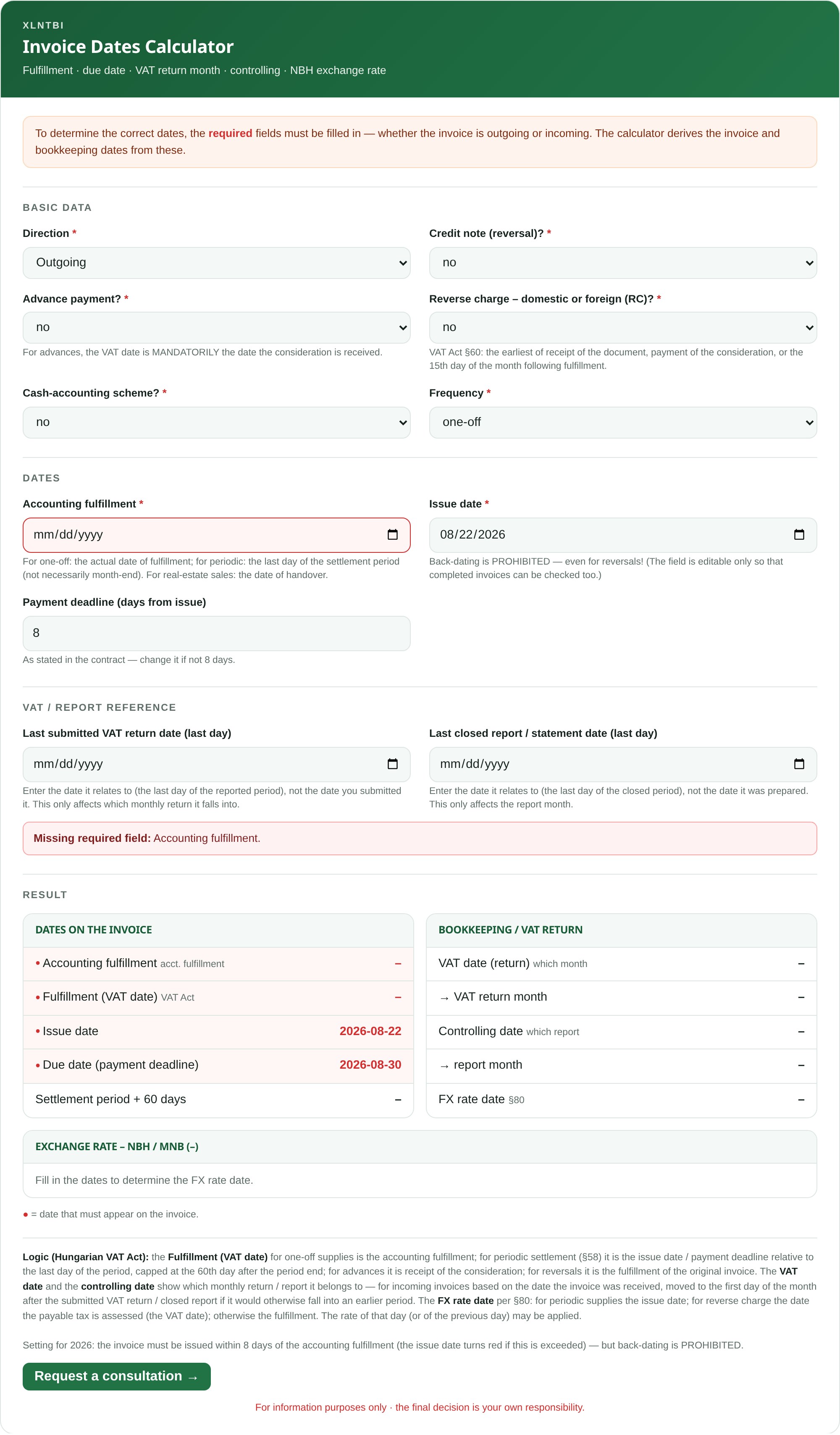 Invoice dates calculator